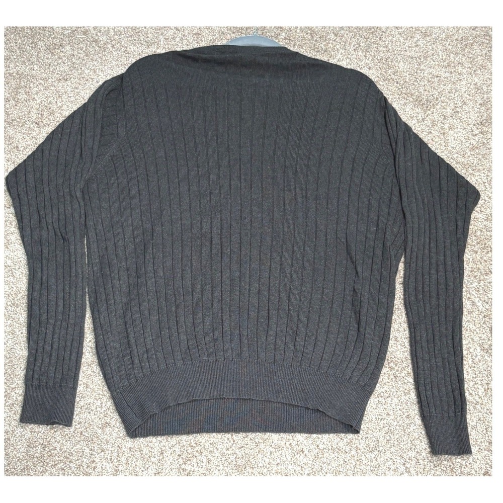 Joseph & Lyman Sweater Mens Large Dark Grey Silk Cashmere Ribbed V-Neck Pullover - Picture 4 of 6